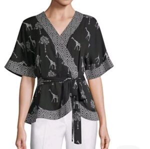 Worthington womens XXL safari giraffe crossover black white top
